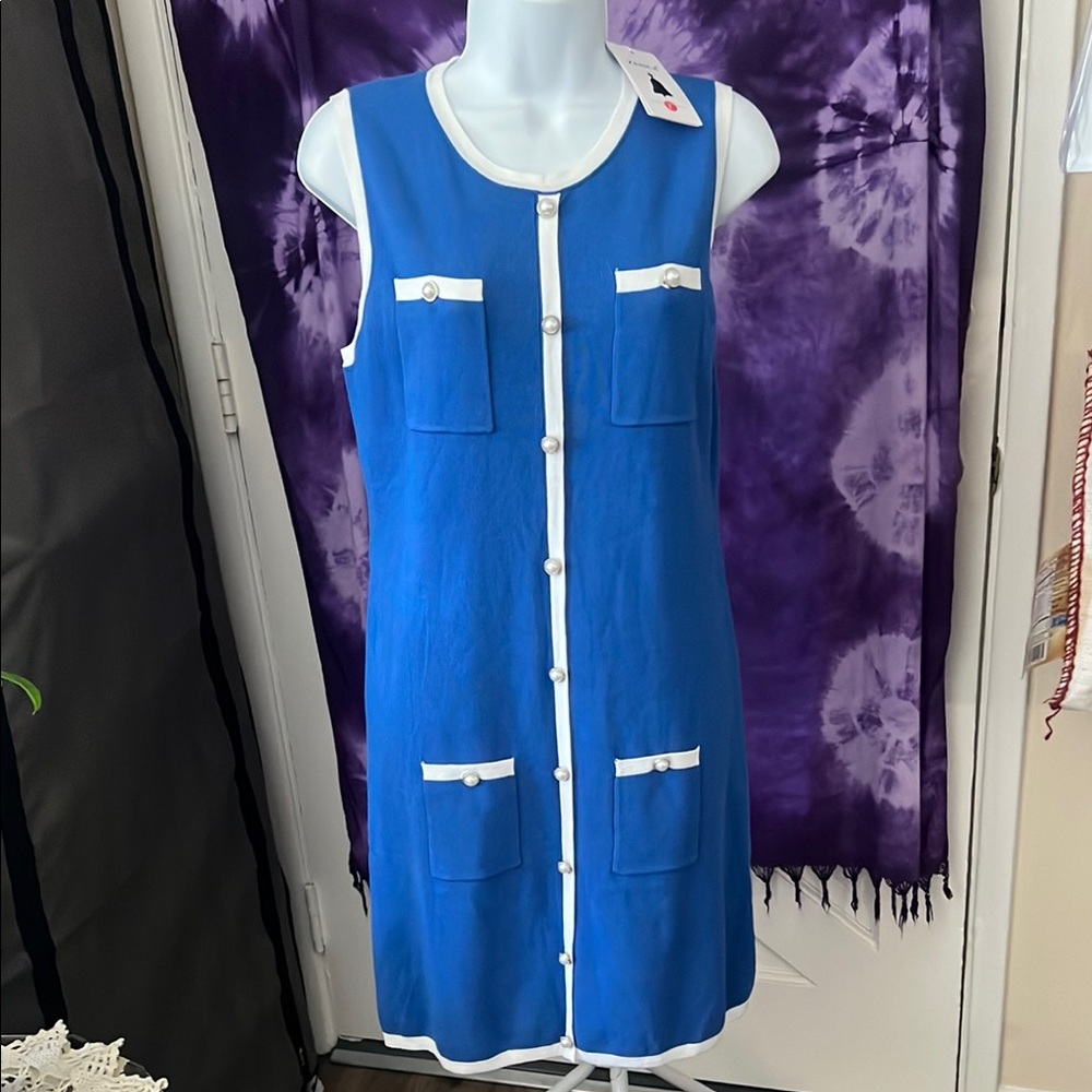 ZESICA Women's Sleeveless Mini Dress Crewneck Color
Block Bodyconsize L blue/W